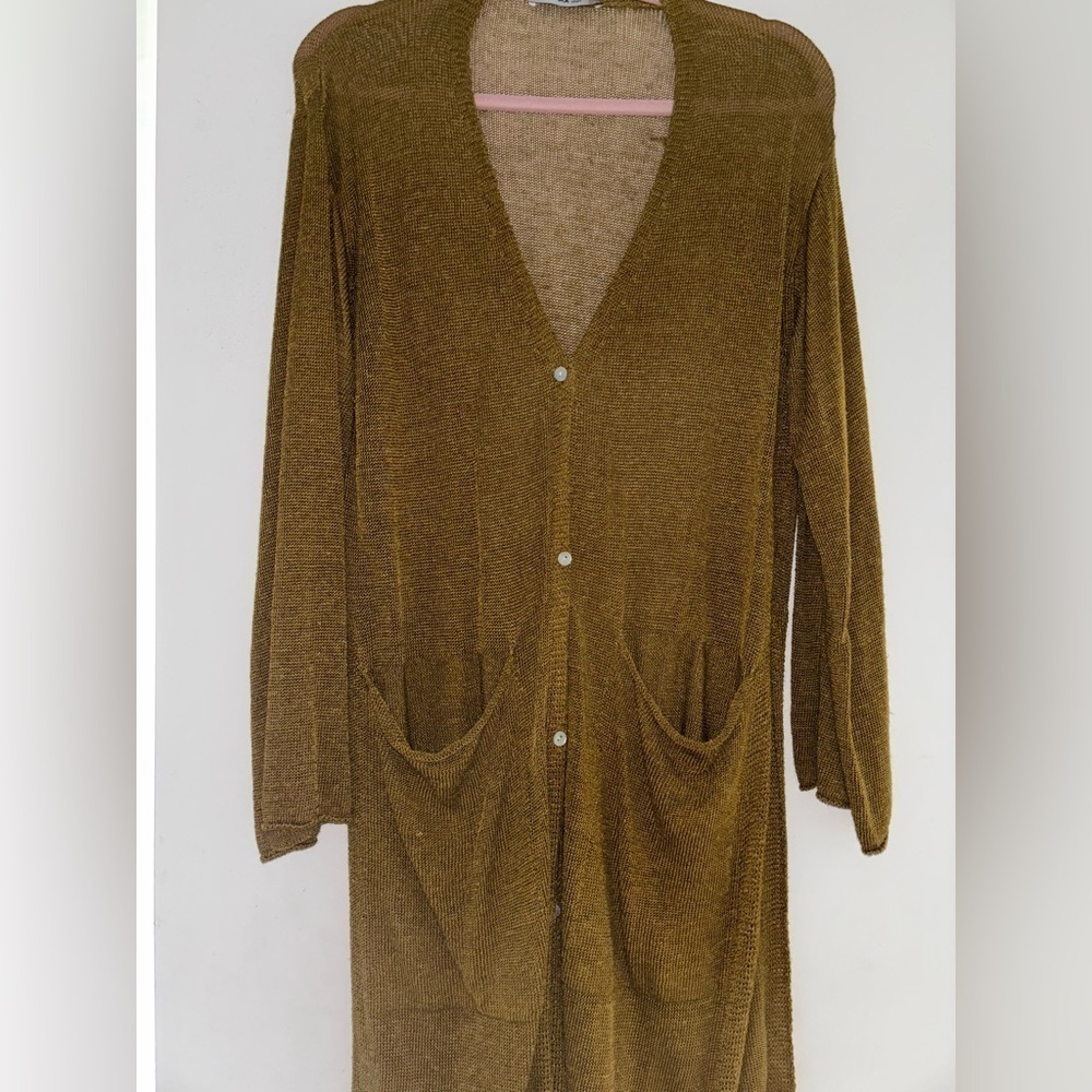 Zara golden Brown Long Cardigan with Pockets